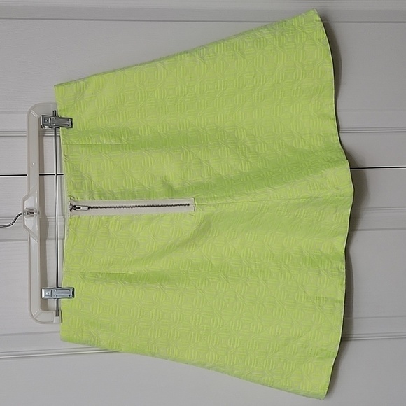 J Crew Factory Size 12 Jacquard Fluorescent / Neon Yellow-Green A-Line Skirt - Picture 2 of 10